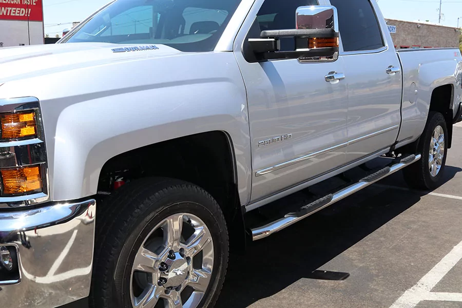 CHEVY SILVERADO WHEEL TO WHEEL RUNNING BOARDS STAINLESS STEEL 5 INCH OVAL