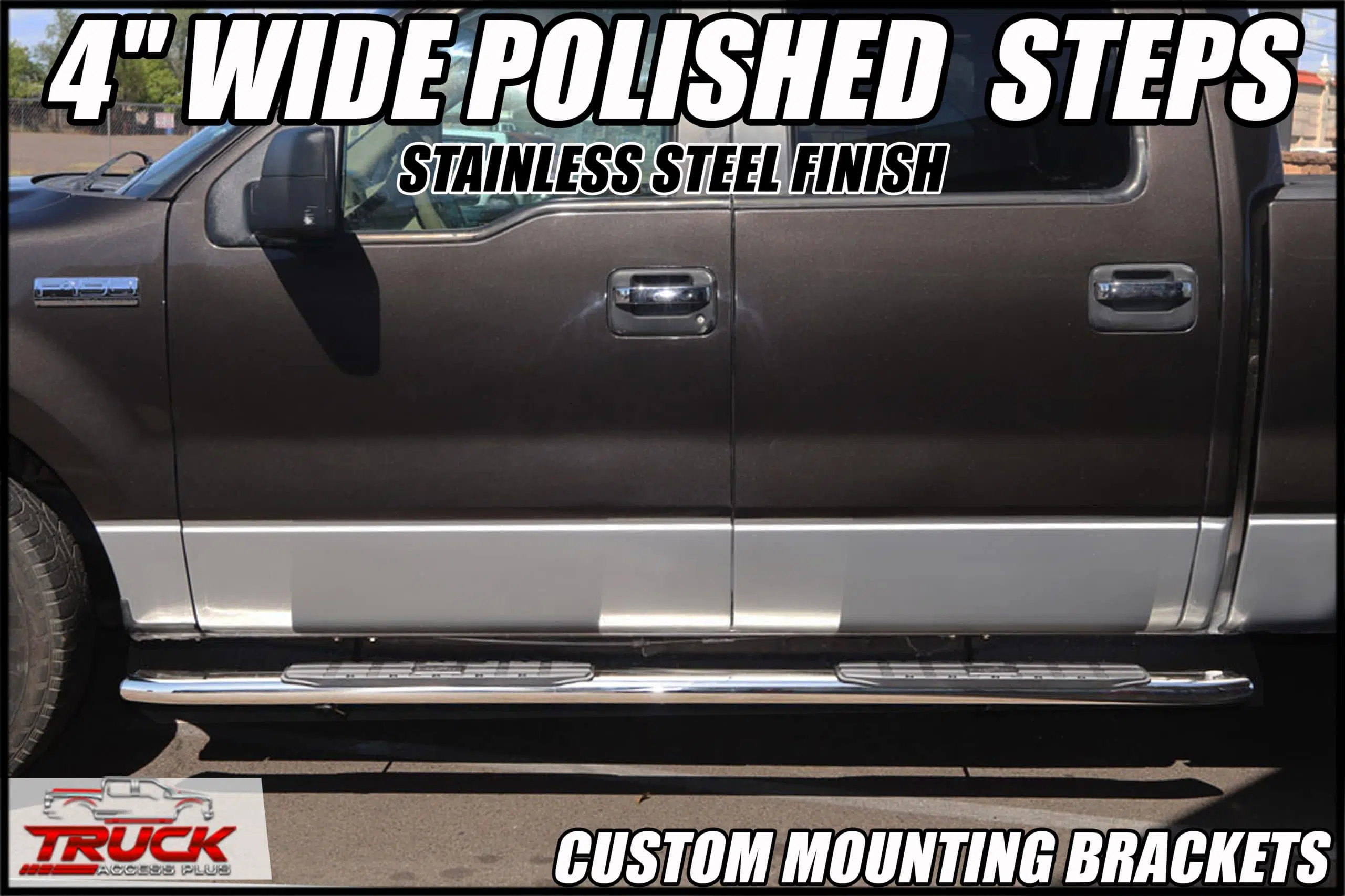 2009-2014 Ford F-150 Crew Cab 4″ Oval Nerf Bars Polished Stainless