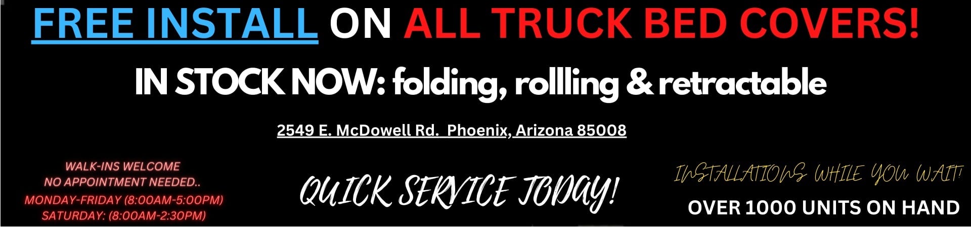 FREE INSTALL ON TRUCK BED COVERS