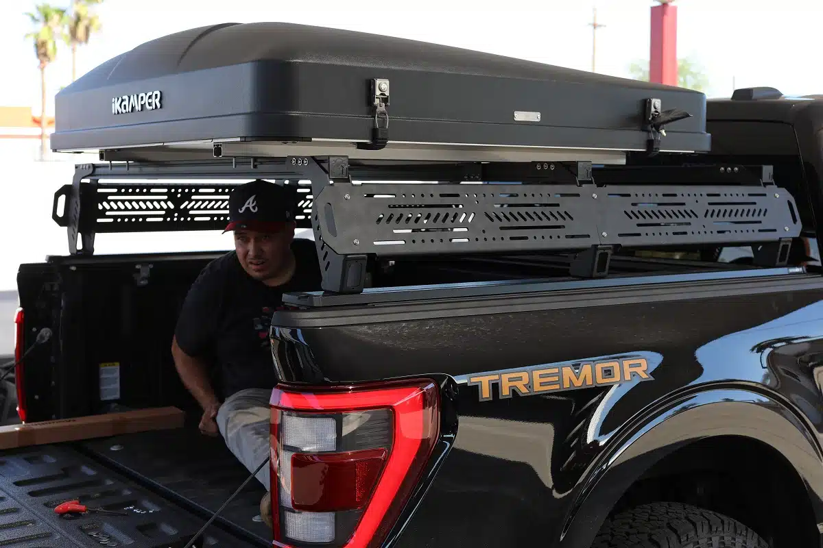 ikamper Transforming the Ford F-150 Tremor at Truck Access Plus with a Truck Bed Rack, iKamper 3.0 Skycamp RTT, and RetraxPRO XR3.0 and overland truck bed rack f150 termor